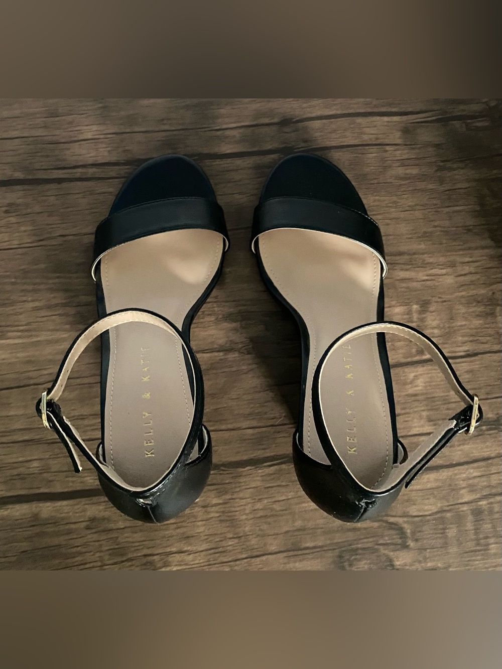 Kelly & Katie Black and Beige Open-Toe Ankle-Strap Heel Sandals